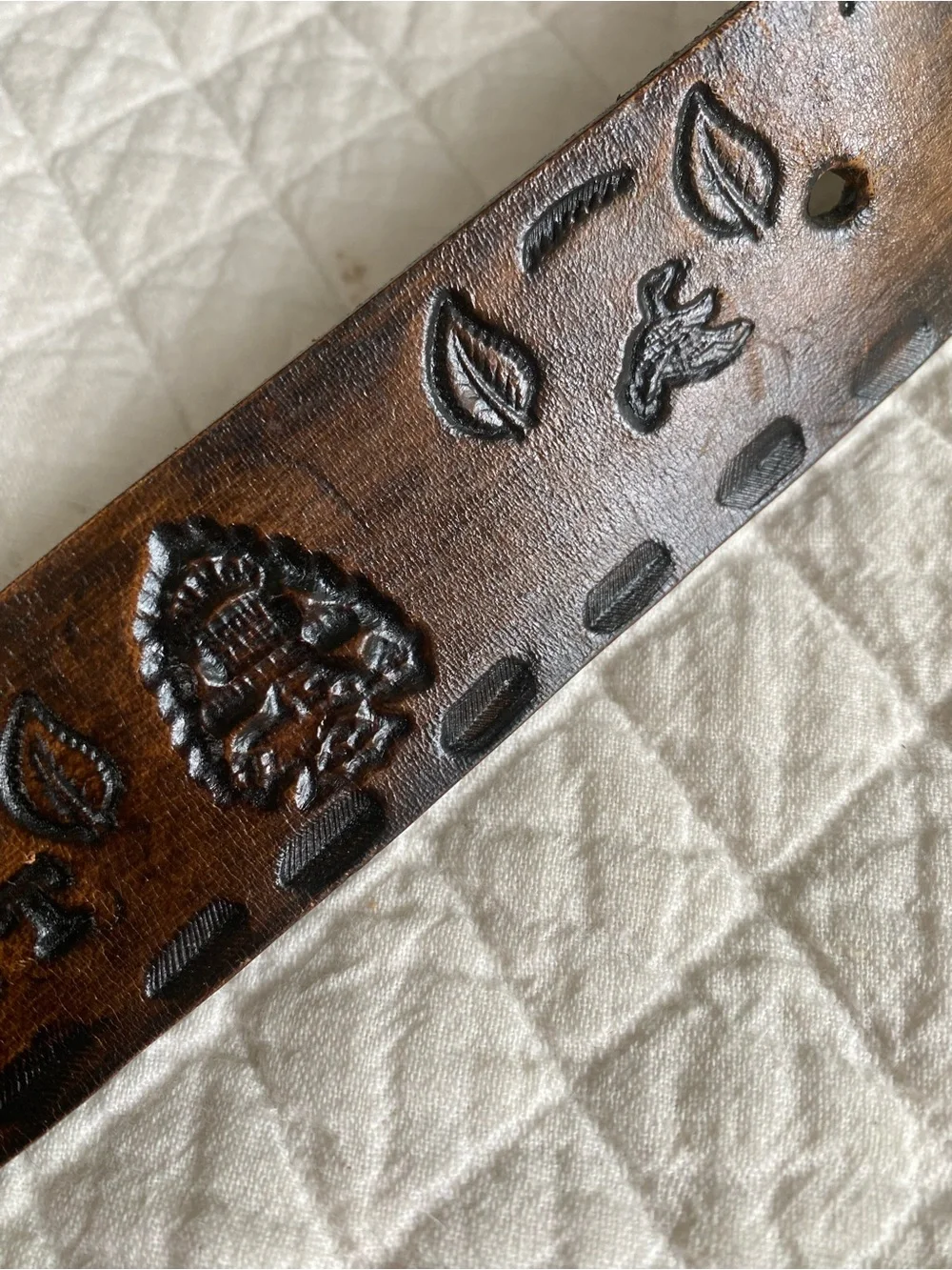 BSA Philmont Leather Tooled Belt Brass Buckle Vintage 2000 Western Boy Scouts 38